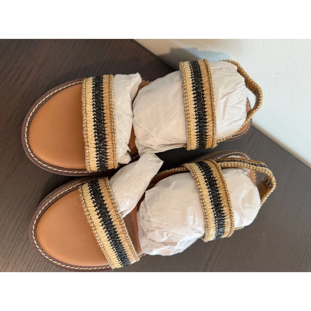 Dolce Vita Yankee Platform Sandals Women Size 11 Tan Black Woven Raffia Straps